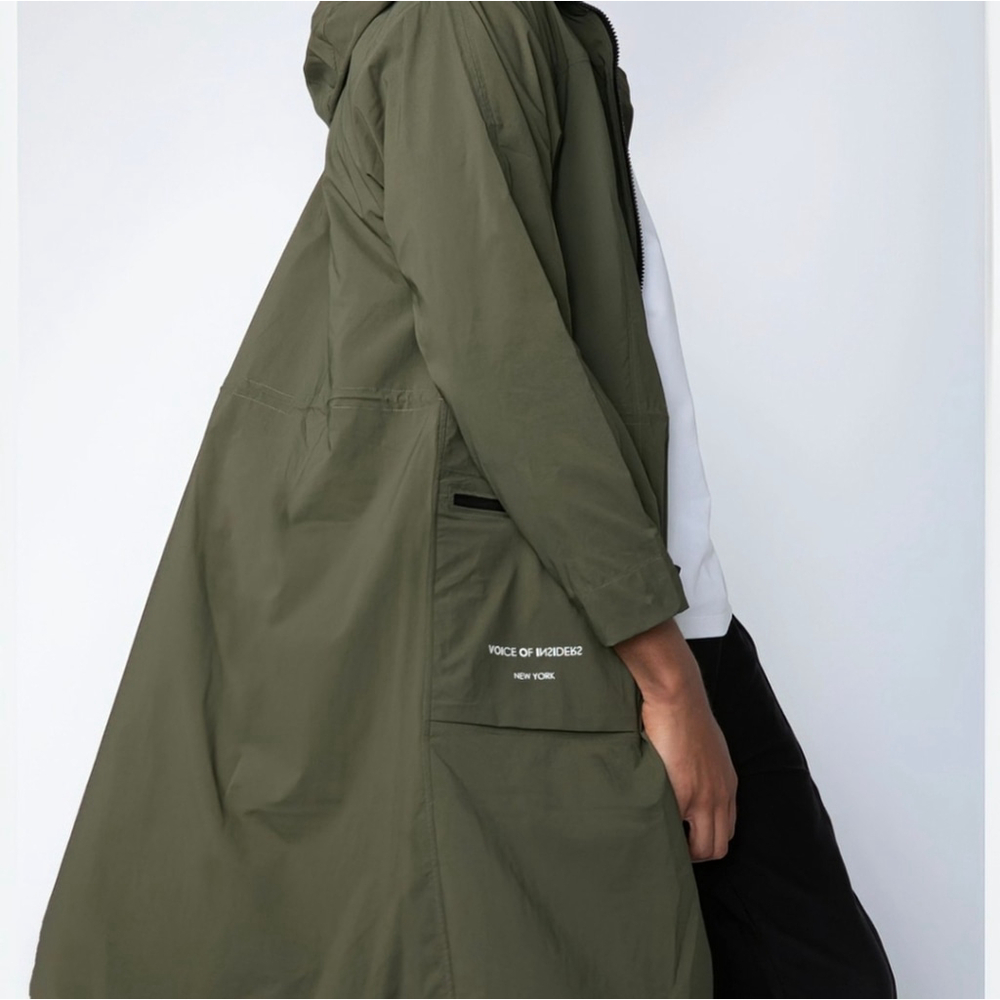 Voice Of Insiders Long Green Jacket Small Oversized Coat S Olive Green - Picture 4 of 13